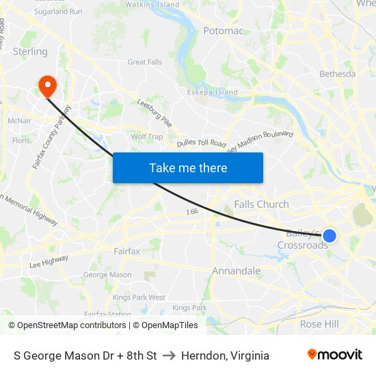 S George Mason Dr + 8th St to Herndon, Virginia map