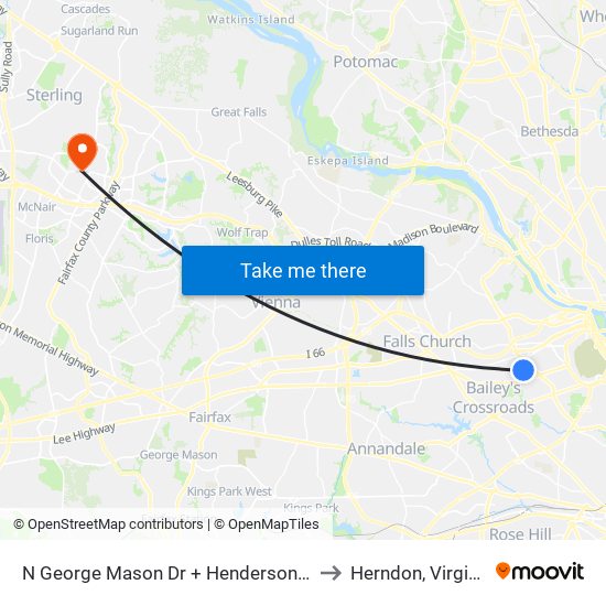 N George Mason Dr + Henderson Rd to Herndon, Virginia map