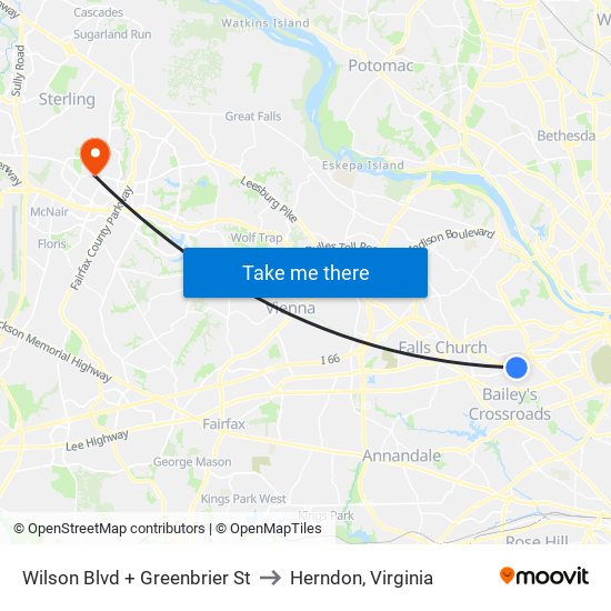 Wilson Blvd + Greenbrier St to Herndon, Virginia map