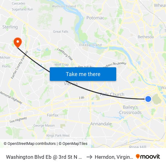 Washington Blvd Eb @ 3rd St N Ns to Herndon, Virginia map
