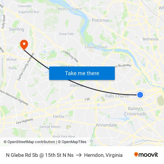 N Glebe Rd Sb @ 15th St N Ns to Herndon, Virginia map
