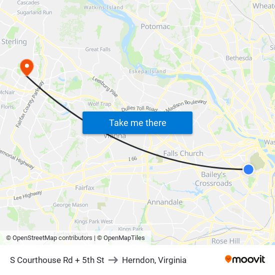 S Courthouse Rd + 5th St to Herndon, Virginia map