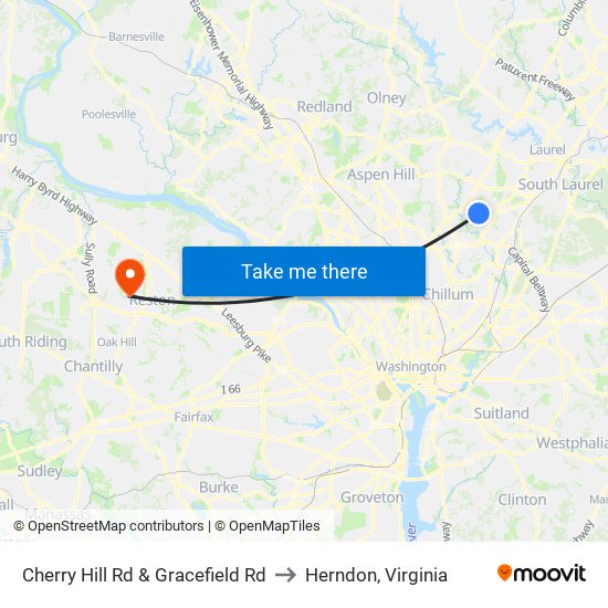 Cherry Hill Rd & Gracefield Rd to Herndon, Virginia map