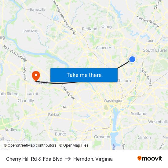 Cherry Hill Rd & Fda Blvd to Herndon, Virginia map