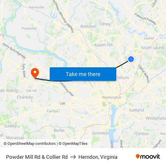 Powder Mill Rd & Collier Rd to Herndon, Virginia map