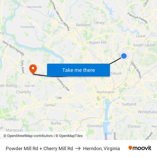 Powder Mill Rd + Cherry Mill Rd to Herndon, Virginia map