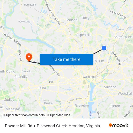 Powder Mill Rd + Pinewood Ct to Herndon, Virginia map