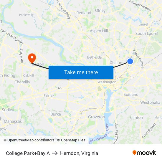 College Park+Bay A to Herndon, Virginia map