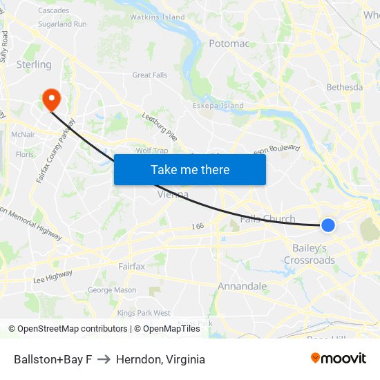 Ballston+Bay F to Herndon, Virginia map