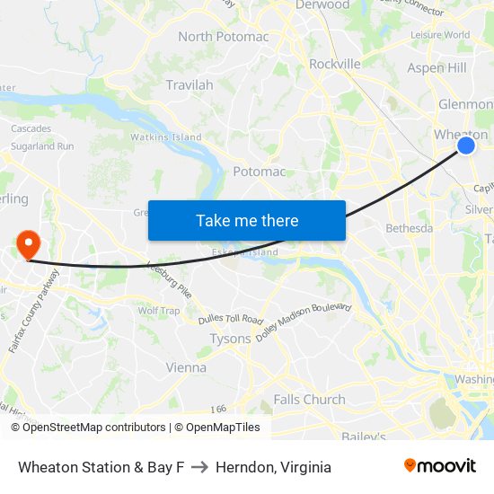 Wheaton Station & Bay F to Herndon, Virginia map