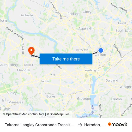 Takoma Langley Crossroads Transit Center + Bus Bay A to Herndon, Virginia map