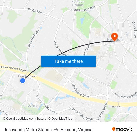 Innovation Metro Station to Herndon, Virginia map