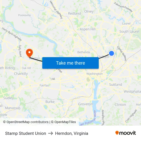 Stamp Student Union to Herndon, Virginia map