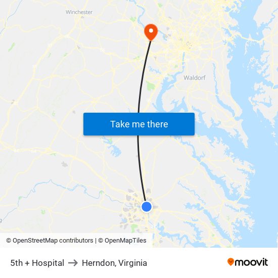 5th + Hospital to Herndon, Virginia map