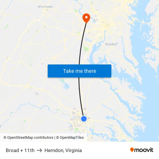 Broad + 11th to Herndon, Virginia map