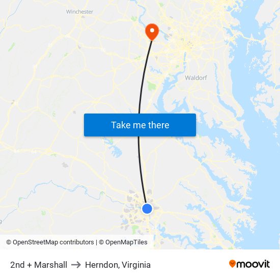 2nd + Marshall to Herndon, Virginia map