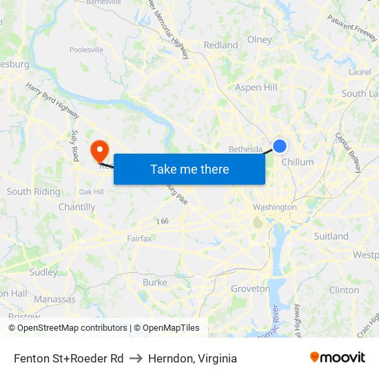 Fenton St+Roeder Rd to Herndon, Virginia map