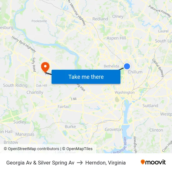 Georgia Av & Silver Spring Av to Herndon, Virginia map