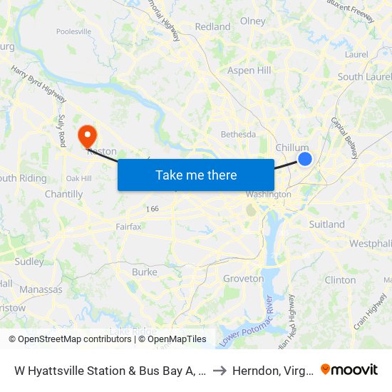 W Hyattsville Station & Bus Bay A, D, E, F to Herndon, Virginia map