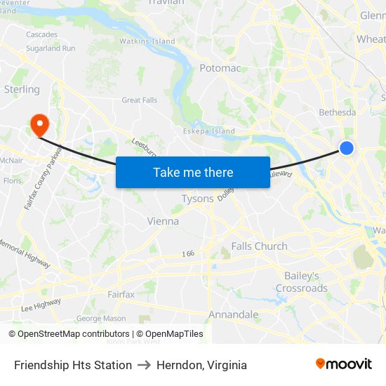 Friendship Hts Station to Herndon, Virginia map