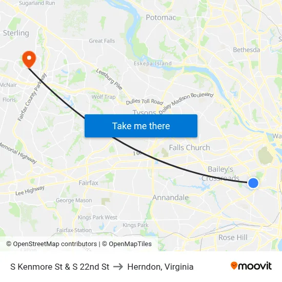 S Kenmore St & S 22nd St to Herndon, Virginia map
