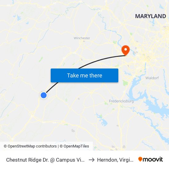 Chestnut Ridge Dr. @ Campus View to Herndon, Virginia map