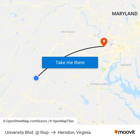 University Blvd. @ Ihop to Herndon, Virginia map