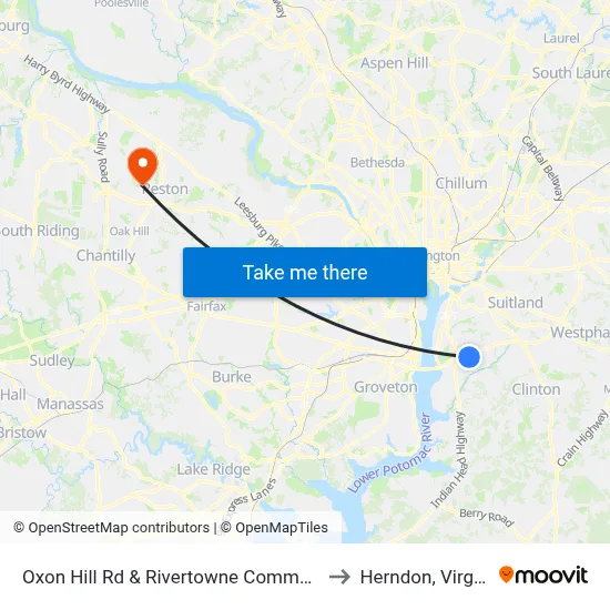 Oxon Hill Rd & Rivertowne Commons M to Herndon, Virginia map