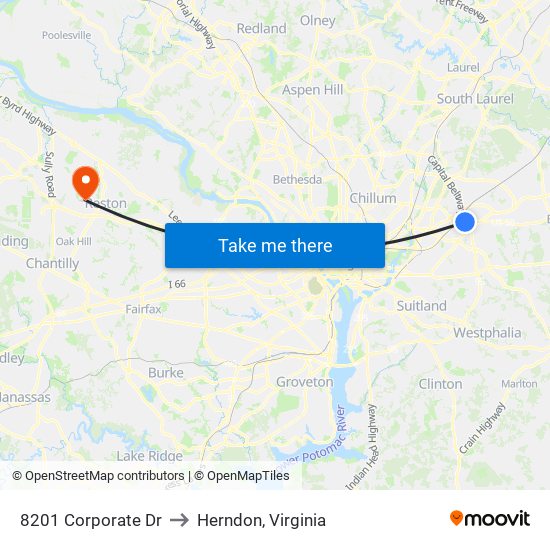 8201 Corporate Dr to Herndon, Virginia map