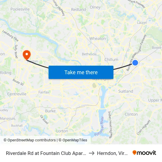 Riverdale Rd at Fountain Club Apartments to Herndon, Virginia map