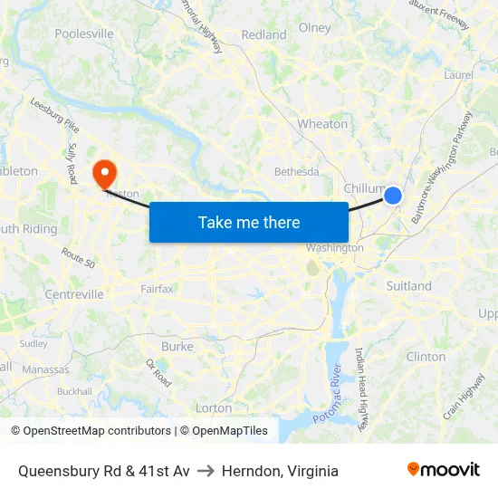 Queensbury Rd & 41st Av to Herndon, Virginia map