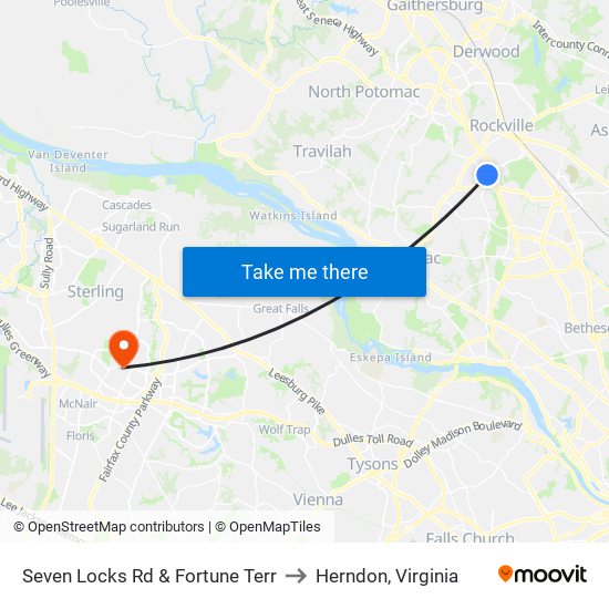 Seven Locks Rd & Fortune Terr to Herndon, Virginia map