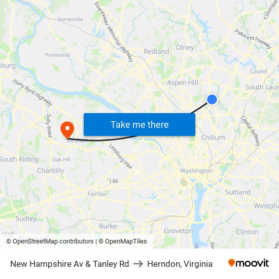New Hampshire Av & Tanley Rd to Herndon, Virginia map