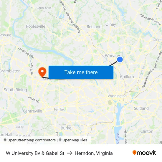 W University Bv & Gabel St to Herndon, Virginia map