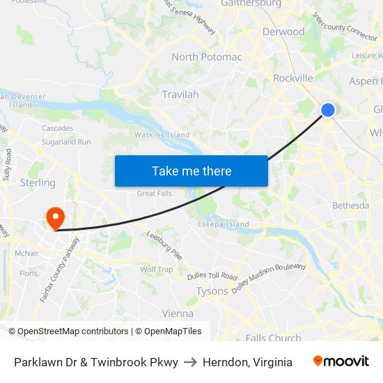 Parklawn Dr & Twinbrook Pkwy to Herndon, Virginia map