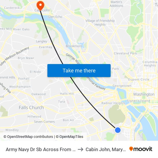 Army Navy Dr Sb Across From 1300 to Cabin John, Maryland map