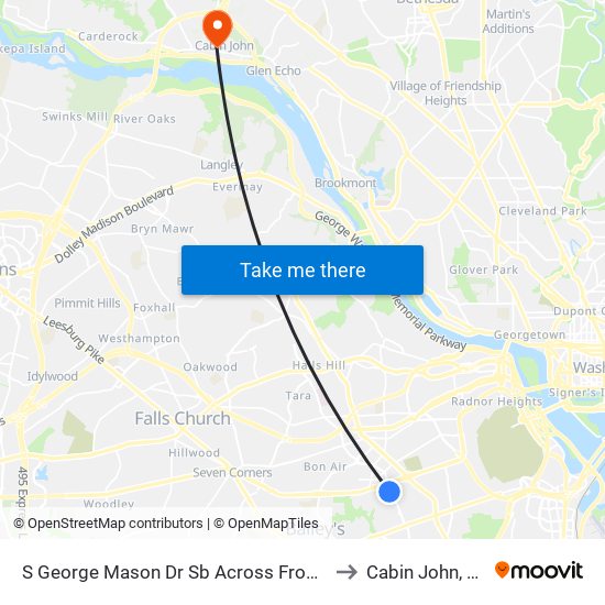S George Mason Dr Sb Across From National Guard Re to Cabin John, Maryland map