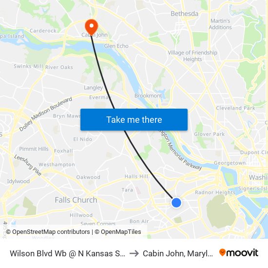 Wilson Blvd Wb @ N Kansas St Ns to Cabin John, Maryland map