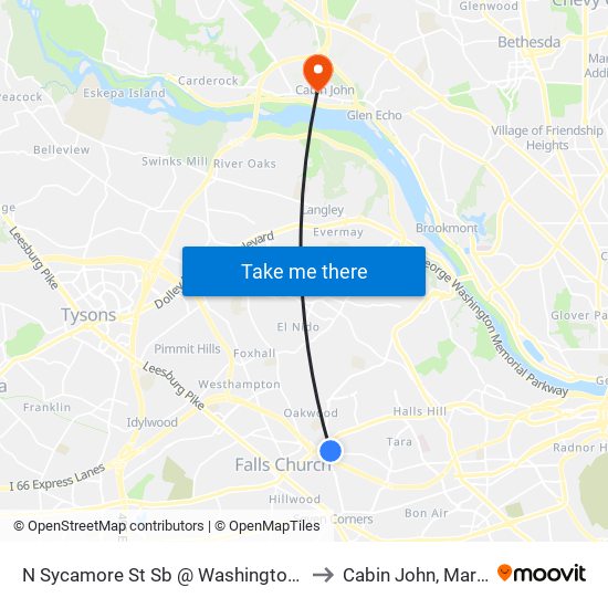 N Sycamore St Sb @ Washington Blvd Ns to Cabin John, Maryland map