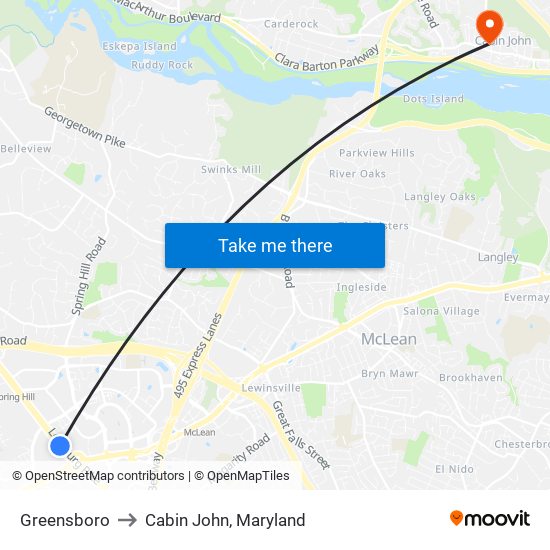 Greensboro to Cabin John, Maryland map