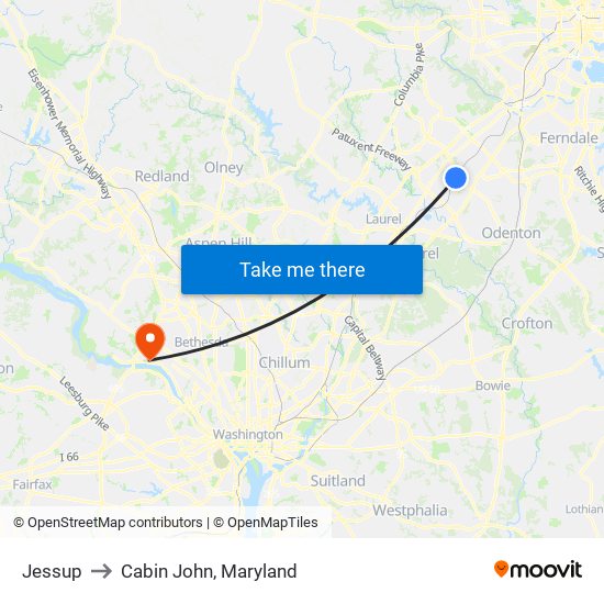 Jessup to Cabin John, Maryland map