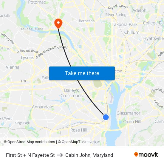 First St + N Fayette St to Cabin John, Maryland map