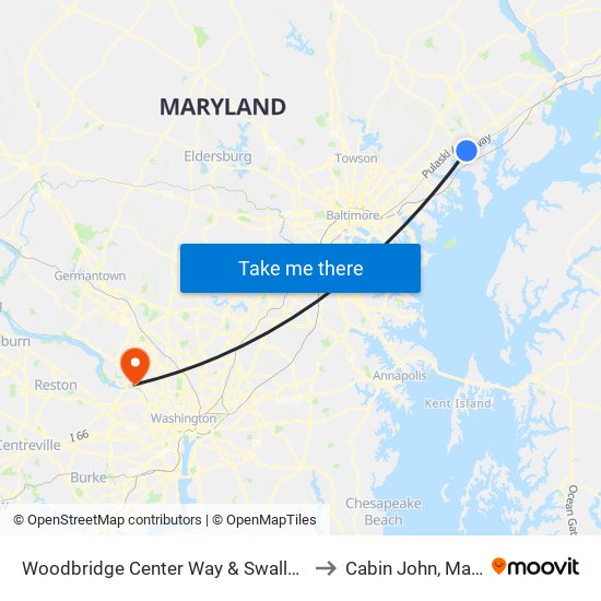 Woodbridge Center Way & Swallow Crest Dr to Cabin John, Maryland map