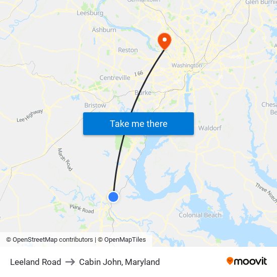 Leeland Road to Cabin John, Maryland map