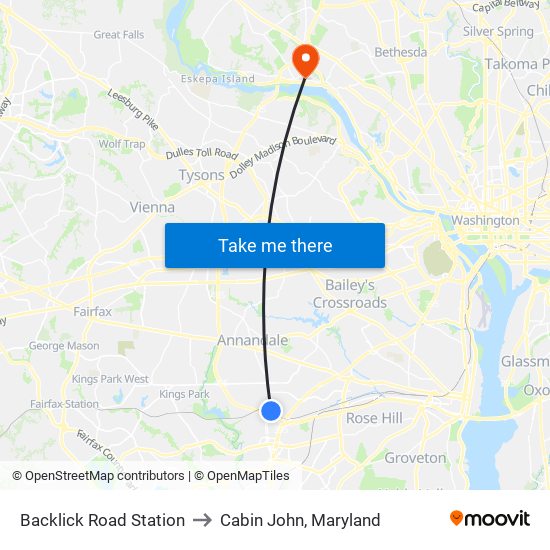 Backlick Road Station to Cabin John, Maryland map