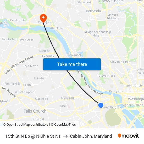 15th St N Eb @ N Uhle St Ns to Cabin John, Maryland map