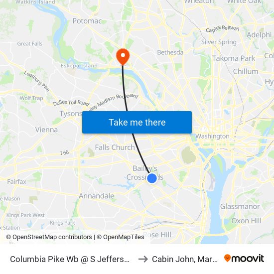 Columbia Pike Wb @ S Jefferson St Ns to Cabin John, Maryland map