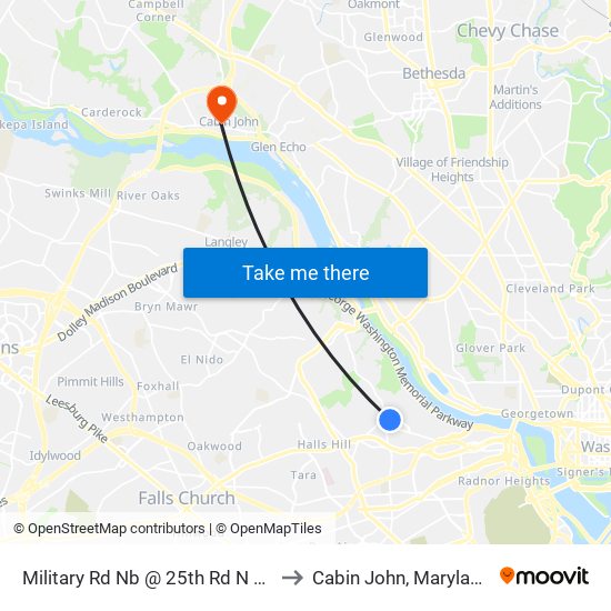 Military Rd Nb @ 25th Rd N FS to Cabin John, Maryland map