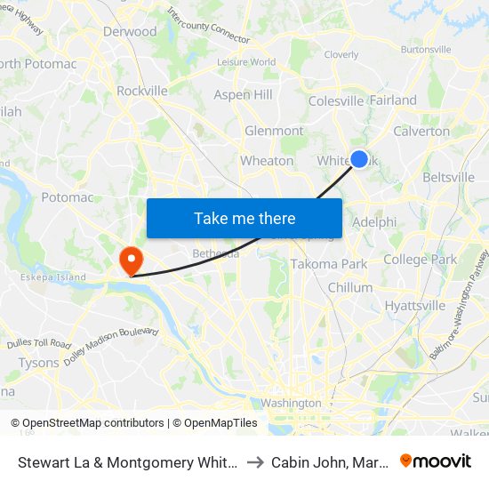 Stewart La & Montgomery White Oak A to Cabin John, Maryland map