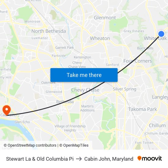 Stewart La & Old Columbia Pi to Cabin John, Maryland map